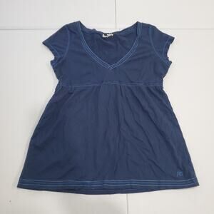 Y2K Aeropostale Shirt Womens XL Blue V Neck Babydoll Empire Waist Tunic